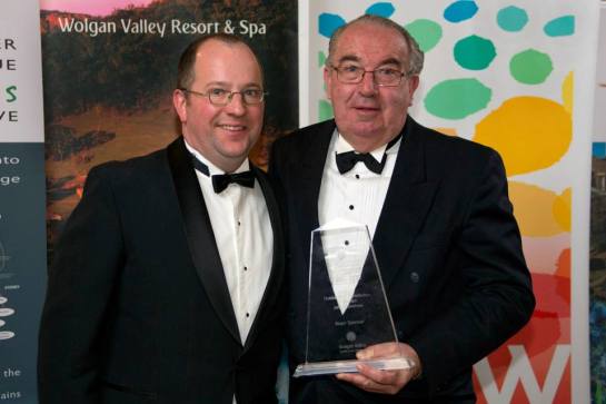 Son and successor Jason (l) with John Cronshaw (r) at the 2012 BMLOT Awards of Excellence. Photo: Blue Mountains Lithgow & Oberon Tourism